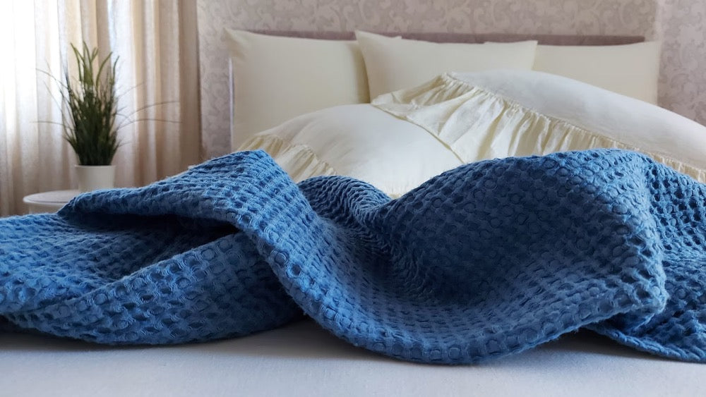 Linen Plaid/ Linen Throw/ Waffle Blanket/ Wrap/ Bedspread/ Linen Bedding/ Organic Flax